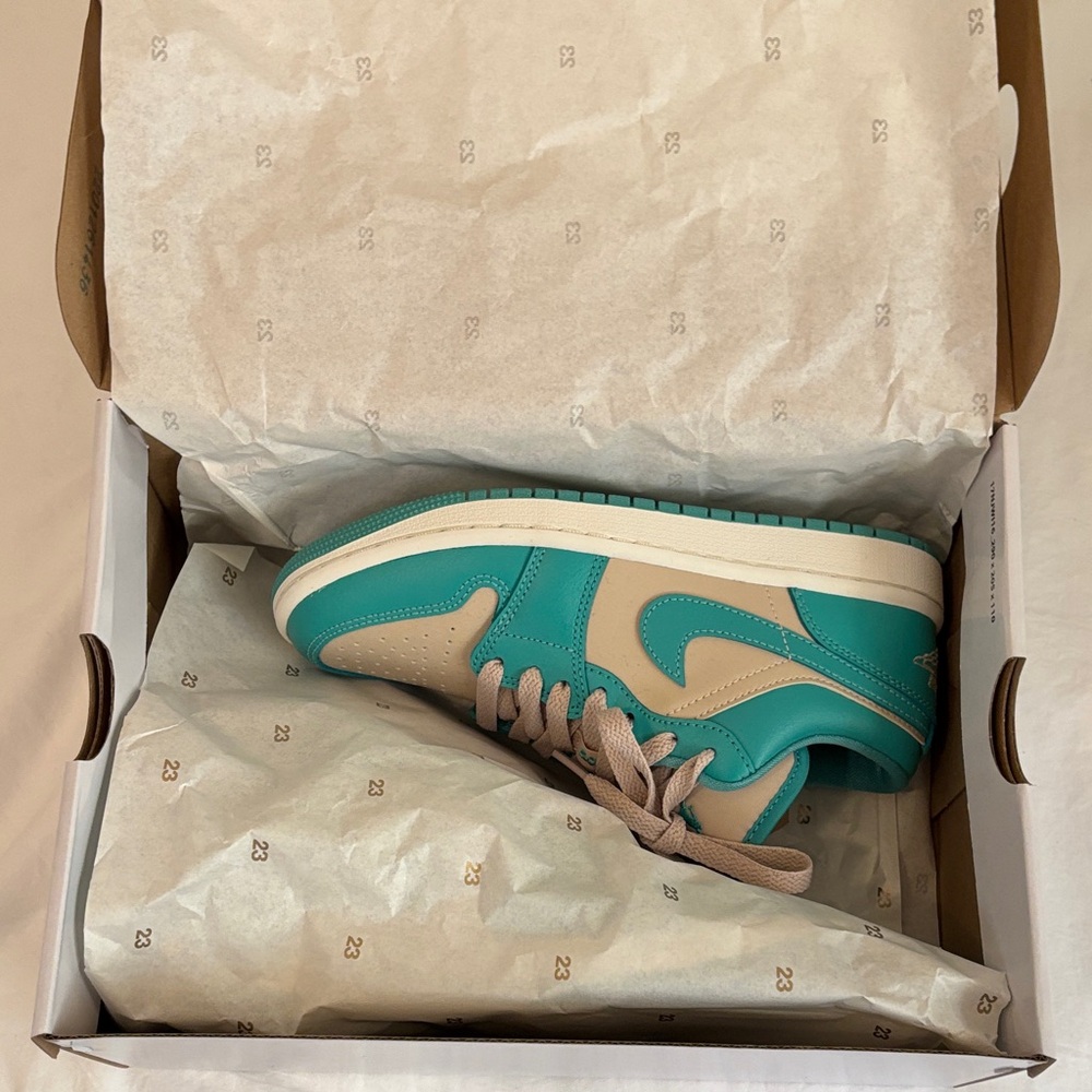 New WMNS AIR JORDAN Teal and Sanddrift Sneakers - Picture 8 of 11